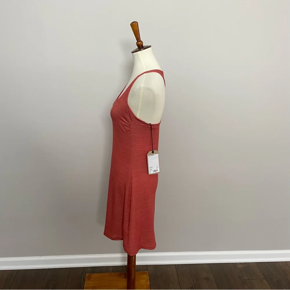 Prana Dress Opal Racerback Shelf Bra Pocket Athleisure Striped Pink Coral Rust